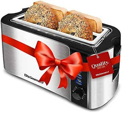 Discount ✔️ Elite Gourmet ECT-3100 Long Slot 4 Slice Toaster, Reheat, 6 Toast Settings, Defrost, Cancel Functions, Built-in Warming Rack, Extra Wide Slots For Bagels & Waffles, Stainless Steel & Black 😉 - Image 5