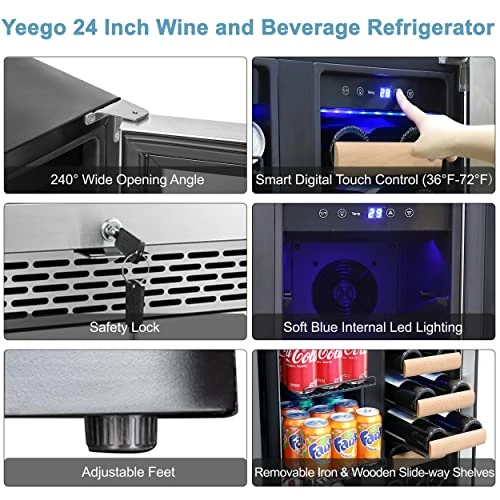 Cheapest 😍 Yeego 24 Inch Wine And Beverage Refrigerator, Hold 60 Cans And 20 Bottles Dual Zone Wine Beer Fridge Cooler With Stainless Steel French Door Digital Temperature Control And Key Lock Quiet Operation 🛒 - Image 4