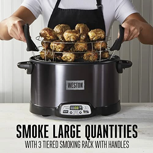 Best Sale π WESTON BRANDS 2-in-1 Programmable Slow Cooker & Electric Indoor Smoker, 6 Quart, With 3-Tier Smoking Rack For Meat, Cheese And More, Dishwasher Safe Crock, Temperature Probe, Black (03-2500-W) π - Image 6