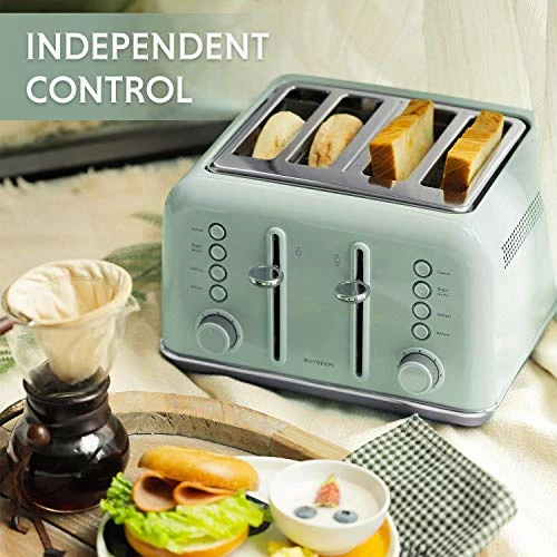 Flash Sale ✨ BUYDEEM DT640 4-Slice Toaster, Extra Wide Slots, Retro Stainless Steel With High Lift Lever, Bagel And Muffin Function, Removal Crumb Tray, 7-Shade Settings (Cozy Greenish) 🧨 - Image 5
