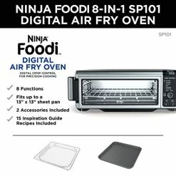 Brand new 🛒 Ninja SP101 Digital Air Fry Countertop Oven With 8-in-1 Functionality, Flip Up & Away Capability For Storage Space, With Air Fry Basket, Wire Rack & Crumb Tray, Silver 🥰