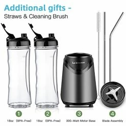 Hot Sale π La Reveuse Smoothie Blender Personal Size 300 Watts With 2 Pieces 18 Oz BPA Free Travel Sports Bottles,Grey π