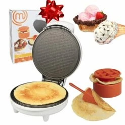 Promo ❤️ MasterChef Waffle Cone And Bowl Maker- Includes Shaper Roller And Bowl Press- Homemade Ice Cream Cone Baking Iron Machine, Fun Kitchen Appliance For Holiday Parties & Gift Giving 🔔