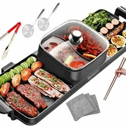 Discount 🔥 Soup N Grill V2 Hotpot Grill Combo, Indoor Korean BBQ, Shabu Shabu Electric Hot Pot With Divider, Portable With Free Strainer Scoops, Extra Long Chopsticks, Tongs, Cloths, Smokeless 🤩
