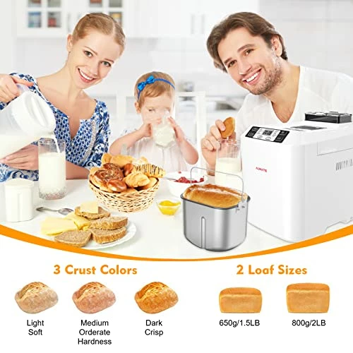 Cheap ๐ Bread Machine,AUMATE 2LB Bread Maker,with 12 Presets,Gluten-Free Setting,Auto Fruit Nut Dispenser & Nonstick Pan,2 Loaf Sizes,13H Reserve & 1H Keep Warm,White ๐ - Image 4