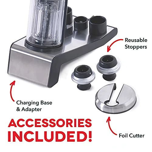 Outlet 🎁 Dash Serve & Preserve Wine Set – Rechargeable Electric Wine Preservation System – Wine Bottle Opener, Vacuum Sealer, 2 Reusable Caps + Charging Base – Black 🎁 - Image 5