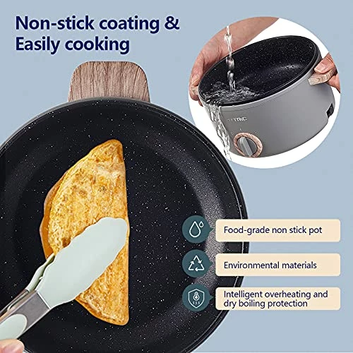 Discount ๐คฉ Hytric Electric Hot Pot With Handle, 1.5L Mini Multifunction Electric Cooker For Shabu-Shabu, Stir Fry, Noodles, Nonstick Frying Pan For Sautรฉ, Dual Power Control Ramen Cooker For Dorm And Office Green ๐ - Image 3