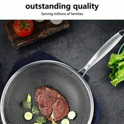 New 🛒 YYDSM New Stainless Steel Wok Honeycomb Non-stick Pan Without Oil Smoke Frying Pan Wok, Gas And Induction Cooker Kitchen Tool (Color : With Ears, Size : 32cm) 👏