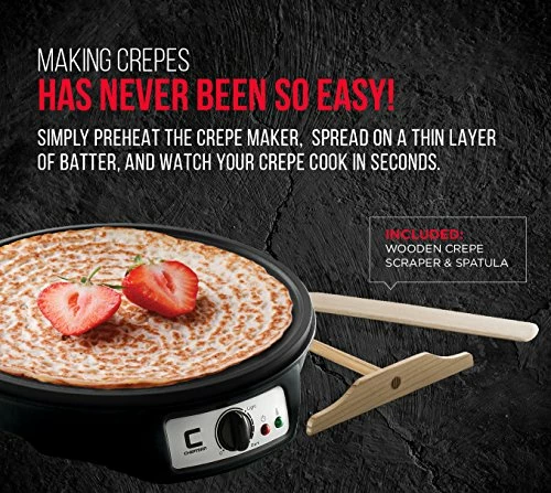 Deals π Chefman Electric Crepe Maker Griddle:Precise Temperature Control For Perfect Blintzes, Pancakes,Eggs, Bacon And More,12Inch Non-Stick Grill Pan,Includes Batter Spreader & Spatula,Black,Version 1 Crepe Maker -version 1 π - Image 2