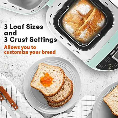 New 💯 Elite Gourmet EBM8103M Programmable Bread Maker Machine, 3 Loaf Sizes, 19 Menu Functions Gluten Free White Wheat Rye French And More, 2 Lb, Mint 👍 - Image 3